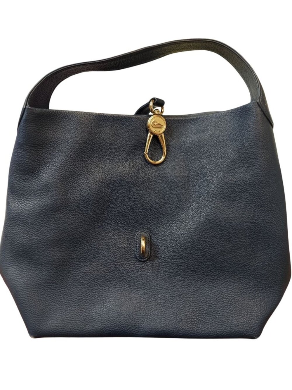 Navy Blue Dooney & Bourke Logo Clasp Hobo Shoulder Bag Gold Tone Hardware 1600